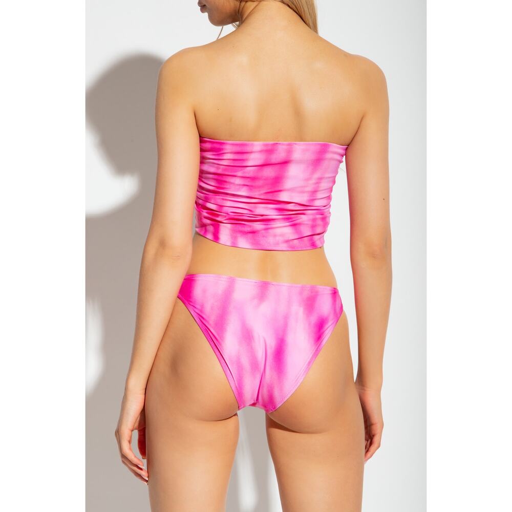 GANNI Pink Tie Dye Front Zip Bandeau Bikini TOP - Picture 2 of 8